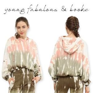 Young Fabulous Broke | M/L | Raissa Tie-Dye Pink/Sage Snap Sleeve Slouchy Hoodie